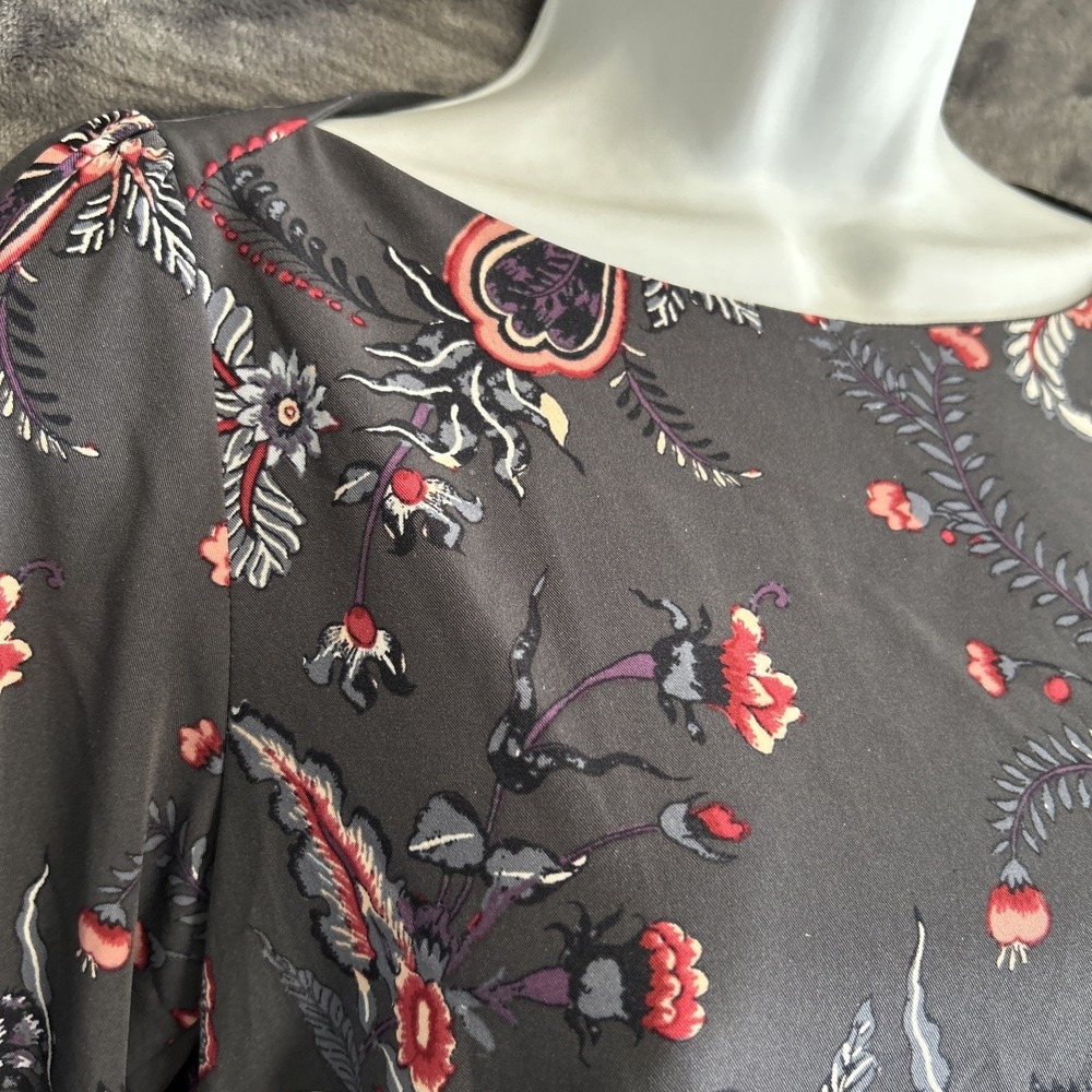 LOFT Women's 00P Petite Floral Micro Mini Dress Long Sleeve‎ Boho Zip Boat Neck - Picture 6 of 16
